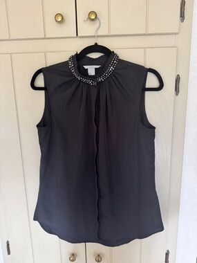H&M Black Sleeveless Blouse with Beaded Collar